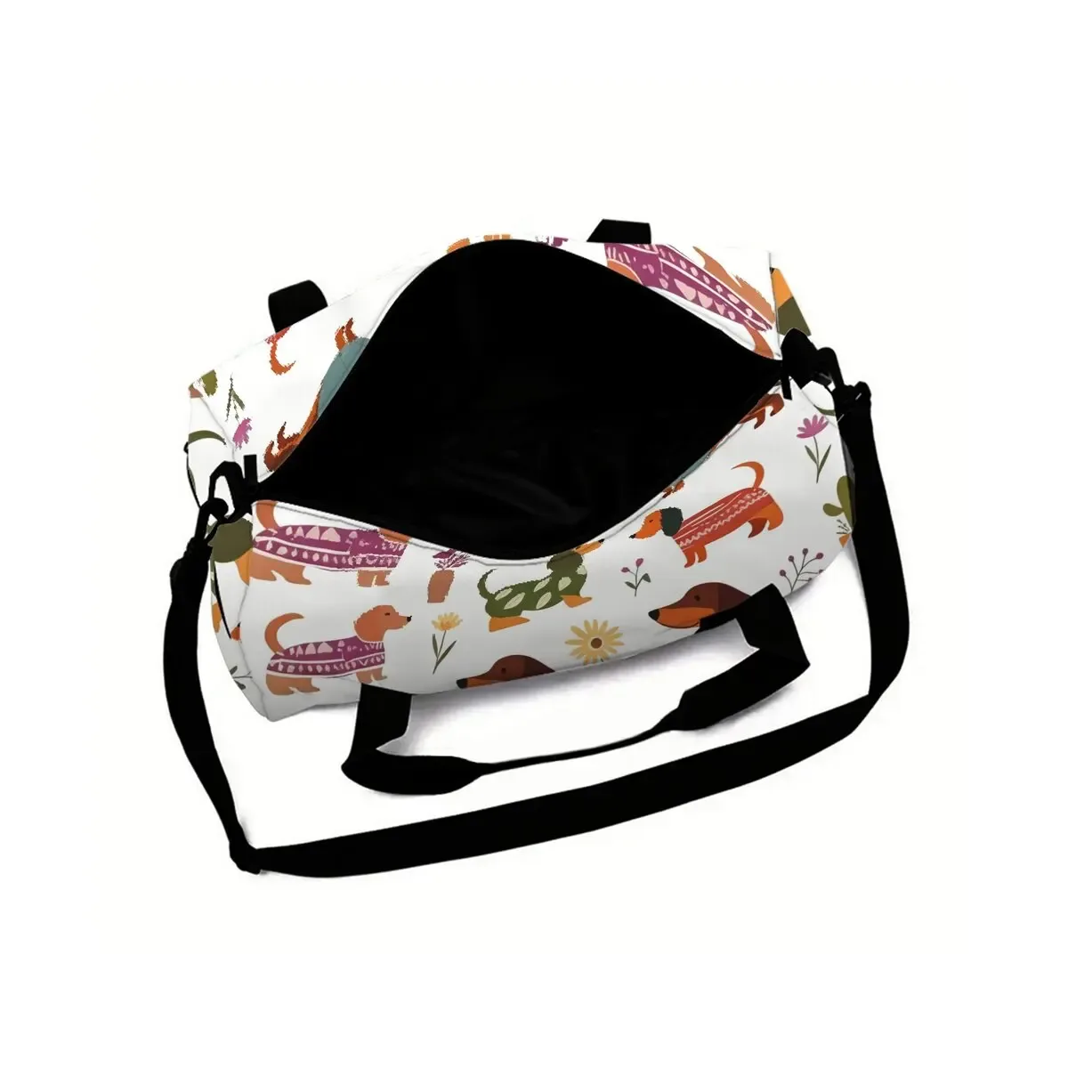 sac de voyage scolaire à motif de chat mignon et de teckel, sac à bagages de grande capacité, dessin animé plat 2d, meilleur cadeau pour garçons et filles, style tendance