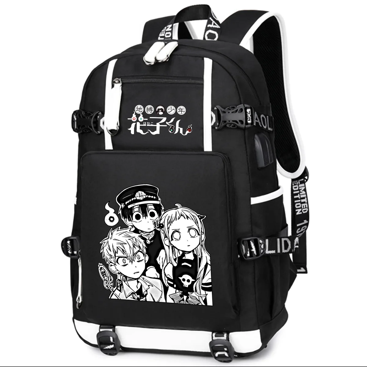 dessin animé toilette lié hanako-kun étudiants école sac à dos pour ordinateur portable oxford bookbag usb charge anime shouler sacs sac à dos décontracté