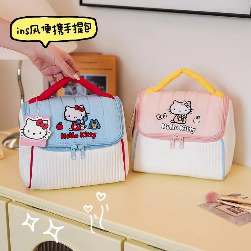 véritable trousse de maquillage hello kitty, adorable sac de rangement 3d en forme de maisonnette, grande capacité, sac à main de voyage.