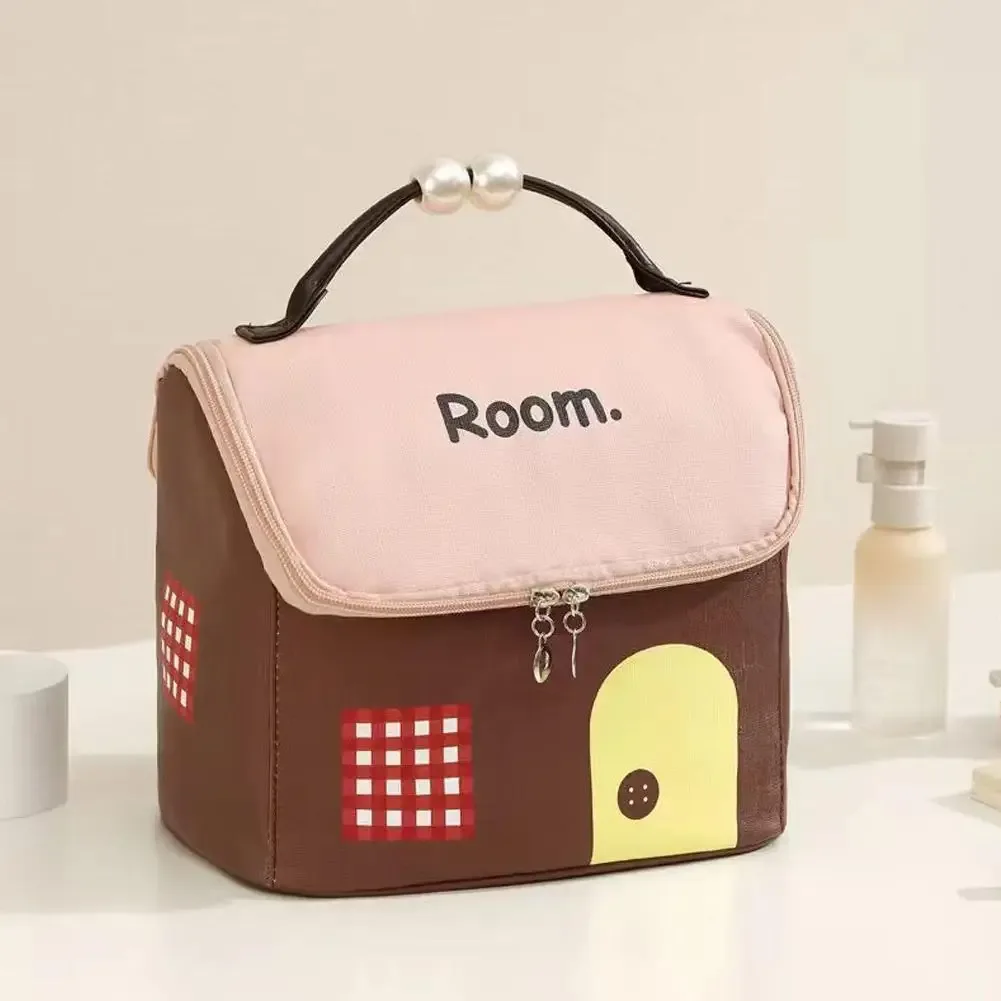 trousse de maquillage mignonne en forme de maison, grande capacité, organiseur de cosmétiques de voyage avec poignée, sac de rangement portable pour soins de la peau pour filles et étudiantes
