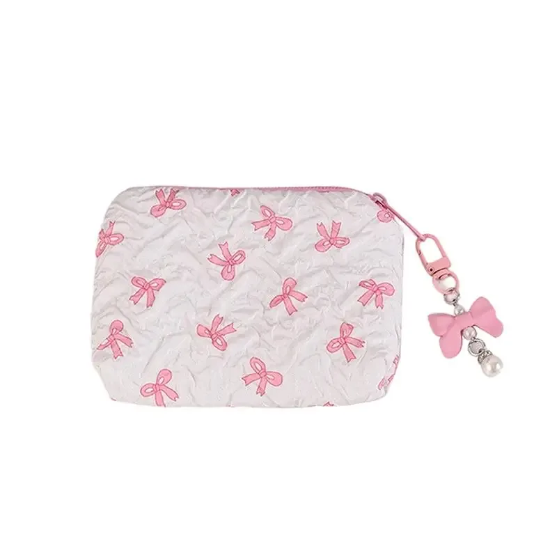 pochette à maquillage pour femmes, décoration nœud, sac cosmétique en tissu spacieux, solution de rangement multifonctionnelle pour les voyages et le bureau