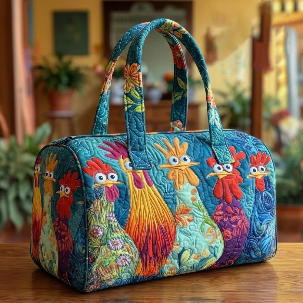 sac de voyage matelassé gf funny art à imprimé poulet, style bohème 2026, personnalisé, fourre-tout de voyage pour femmes et hommes, sac de week-end