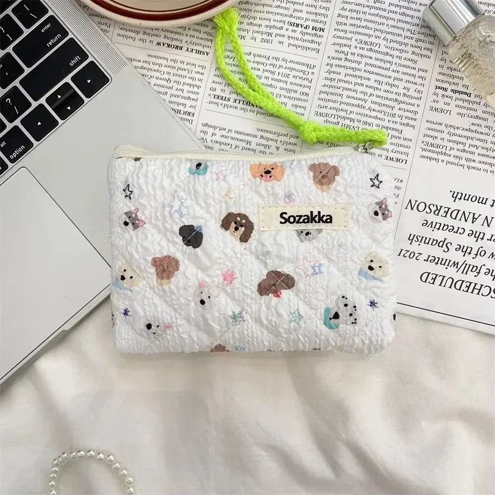sac de maquillage imprimé en toile pour femmes, mignon, portable, style coréen, petits sacs à cosmétiques, étui de rangement de voyage, trousse de toilette
