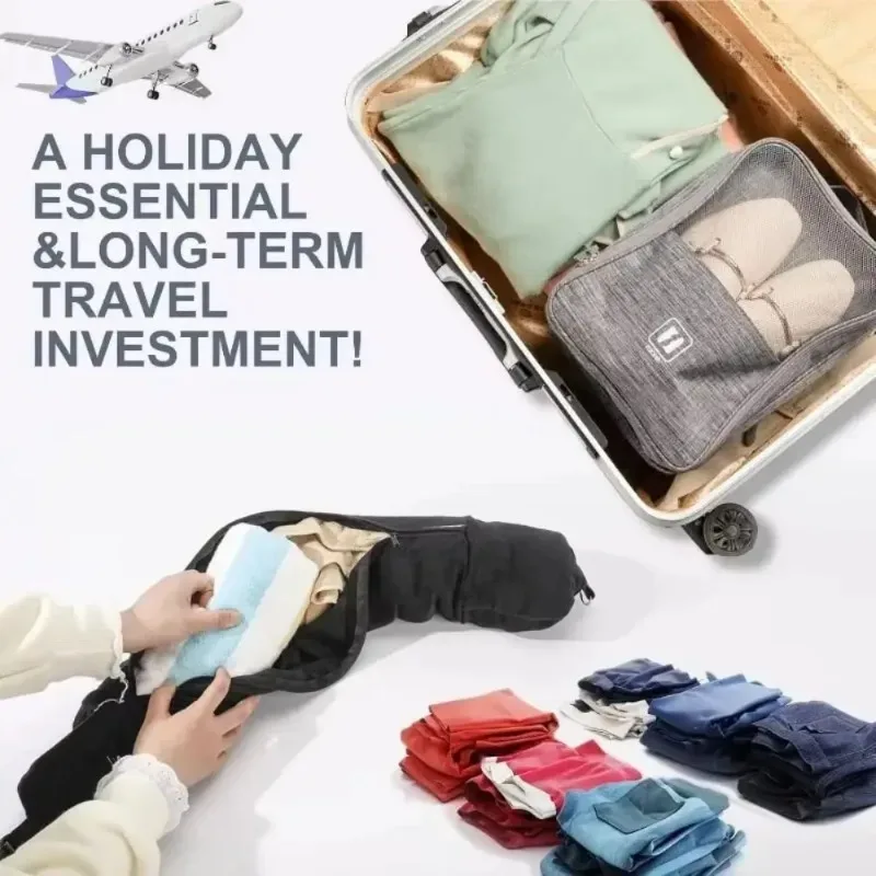 oreiller de voyage gonflable à sangles réglables, remplissable avec des vêtements, sac de voyage portable peu encombrant, bagage supplémentaire transformable