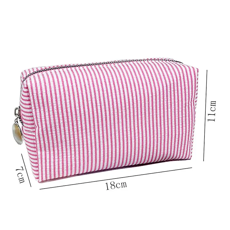 trousse de toilette brodée sur mesure, pochette cosmétique personnalisée en seersucker rayé, organiseur de voyage couleur bonbon, cadeaux pour demoiselles d'honneur