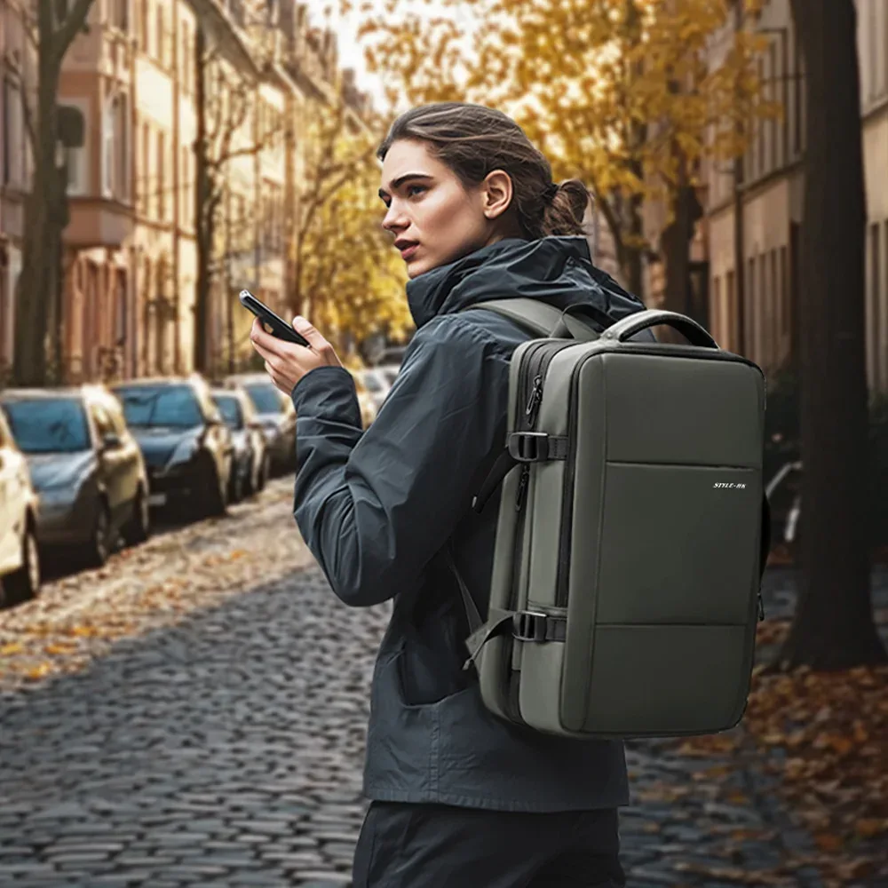 hcankcan-sac à dos extensible pour homme, sac pour ordinateur portable étanche, sac de voyage de randonnée, sac à dos d'affaires, sac à dos décontracté, grande capacité, 15.6 po