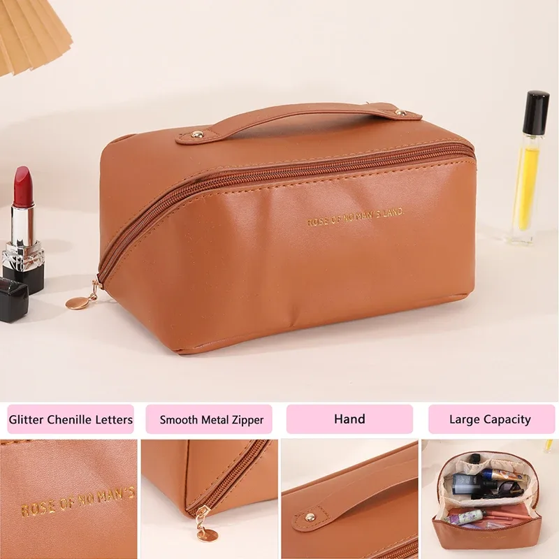 trousse de maquillage grande capacité pour femme, sac de toilette, étui de rangement, pochette de luxe, organisateur de voyage zippé ﻿