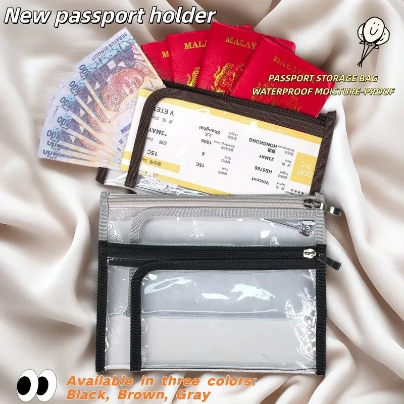 sac cosmétique transparent en pvc avec garniture en cuir noir - trousse de toilette et organiseur de passeport imperméable pour voyage, pochette approuvée pour le stade