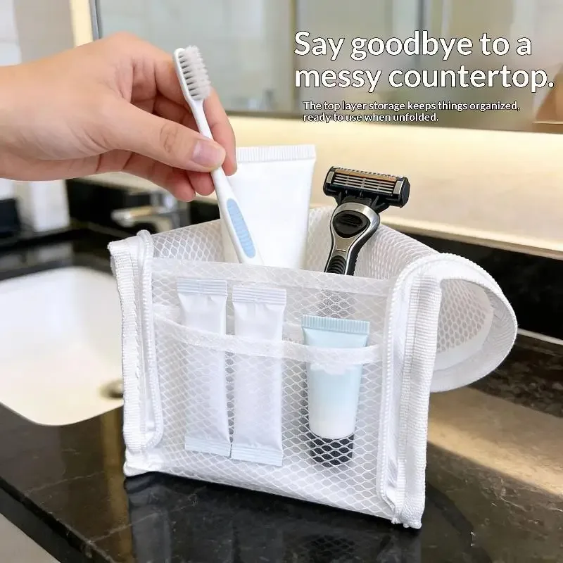 sac de toilette de voyage en maille respirante à séchage rapide, design vertical, poches de rangement pour la randonnée et les vacances