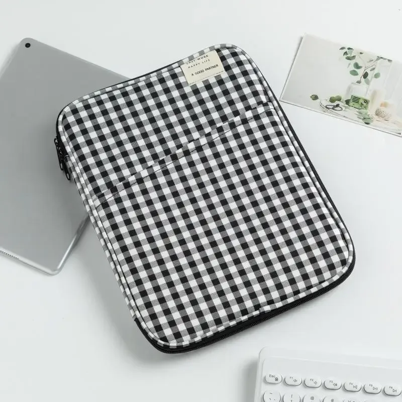 housse pour ordinateur portable de style coréen, à carreaux, 13 pouces, antichoc, rembourrée, pour tablette, pour macbook, ordinateur portable, transport