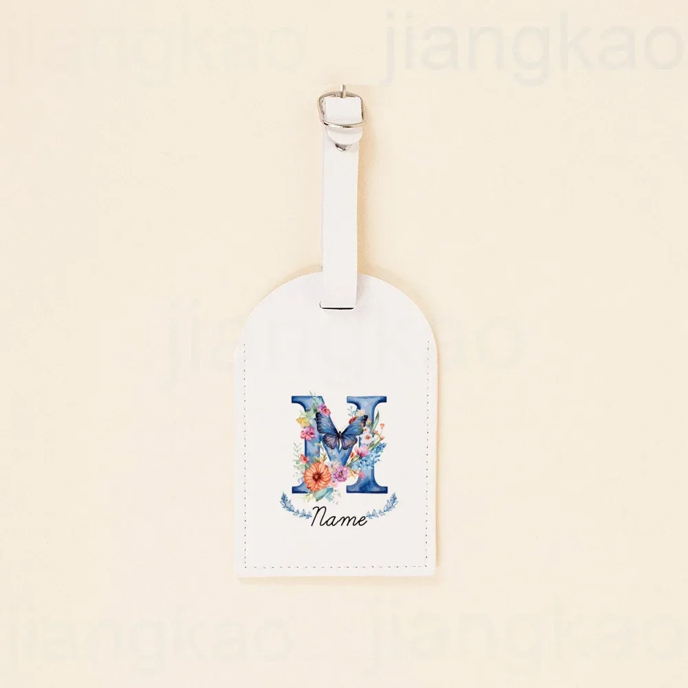 étiquette de bagage personnalisée en pu, lettre florale avec nom, étiquette de valise, accessoire de voyage, cadeau d'anniversaire de mariage pour elle