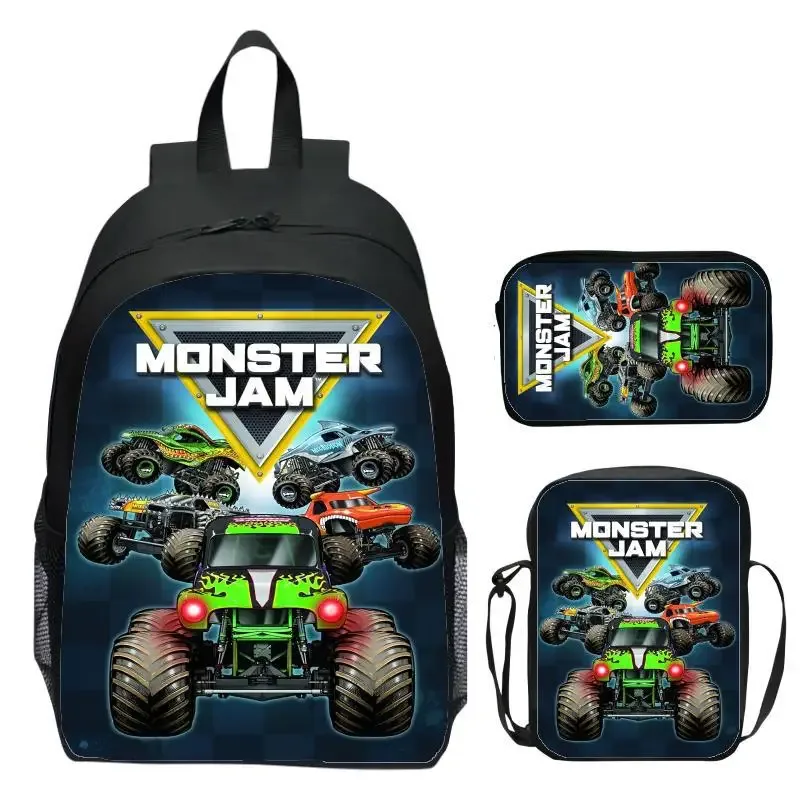 monster jam monster truck ensemble de trois pièces sac à dos pour enfants sac à dos d'école primaire sac à dos de maternelle