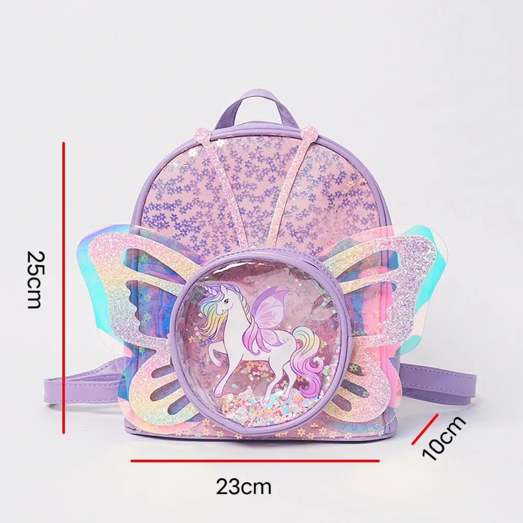 sac à dos de dessin animé nairobi orn à paillettes pour enfant, cartable de maternelle transparent laser avec ailes de papillon, nouvelle tendance