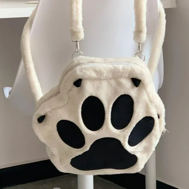 sac à dos en peluche doux et moelleux en forme de patte de chiot ou de chat, style kawaii, avec bretelles réglables, motif animaux de dessin animé, grande capacité