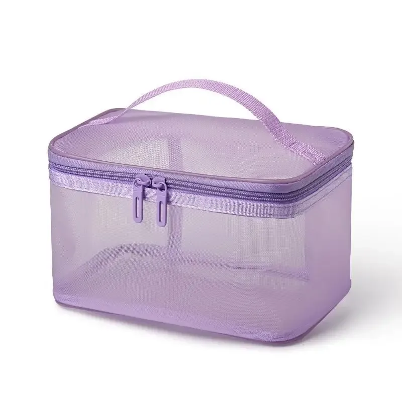 sac de voyage transparent en maille pour maquillage | organisateur de cosmétiques à grande capacité à une seule couche | pochette de rangement respirante pour produits de soin et articles de toilette