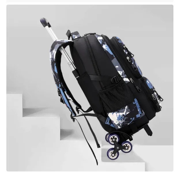 sac à dos à roulettes pour garçons, école primaire et collège, sac à roulettes pour garçons avec 6 roues, sac à dos à roulettes avec 2 roues