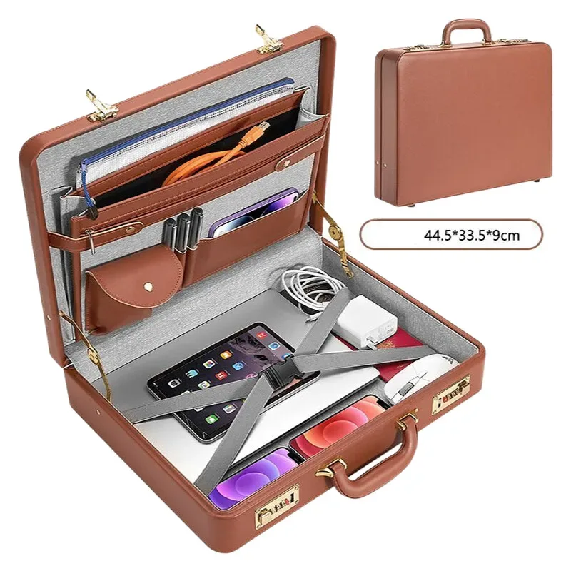 porte-documents professionnel en cuir pu, sac multifonctionnel pour ordinateur portable avec plusieurs compartiments, organisateur de documents pour le bureau