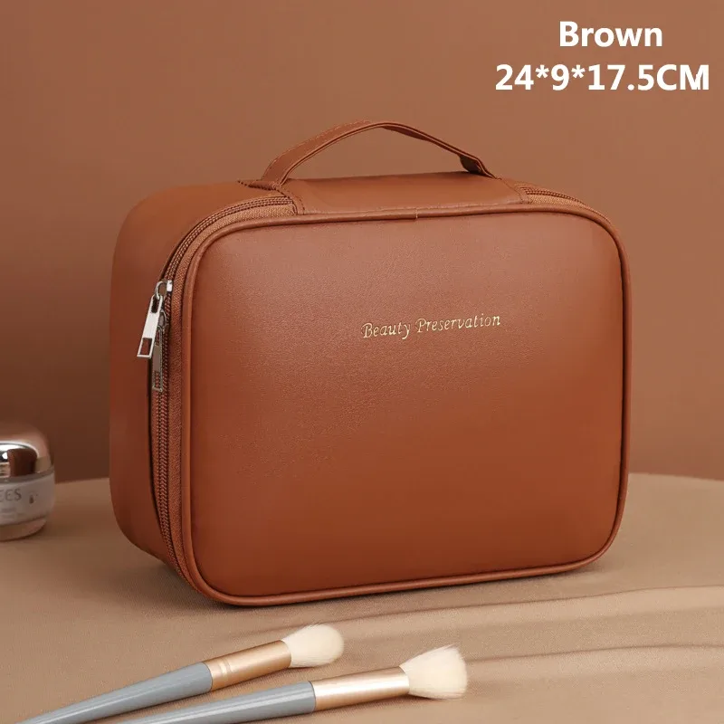 sac de maquillage fourre-tout de luxe en pu pour femmes, grande capacité, organisateur de voyage portable, sac de rangement de cosmétiques, pochette double couche pour dames