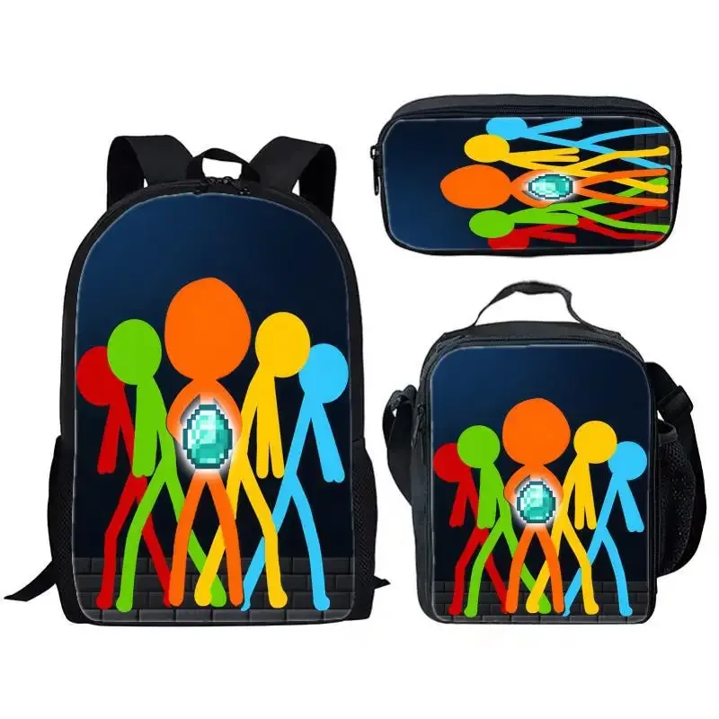 luxe populaire drôle alan becker impression 3d 3 pièces/ensemble sacs d'école pour élèves sac à dos pour ordinateur portable sac à dos sac à déjeuner à bandoulière trousse à crayons