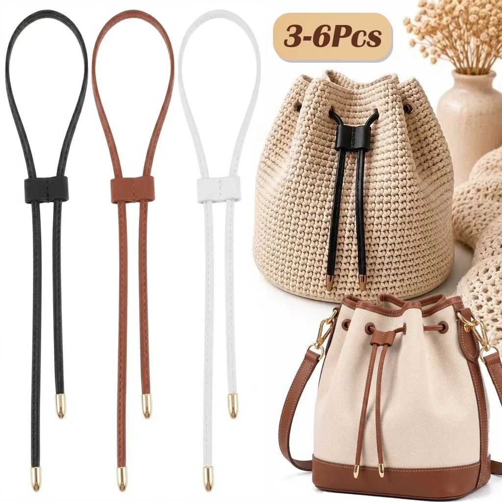 3-6 pièces de cordon coulissant en cuir PU détachable pour sac seau, sangle de remplacement, accessoires de sac à dos, cordon coulissant pour sac DIY