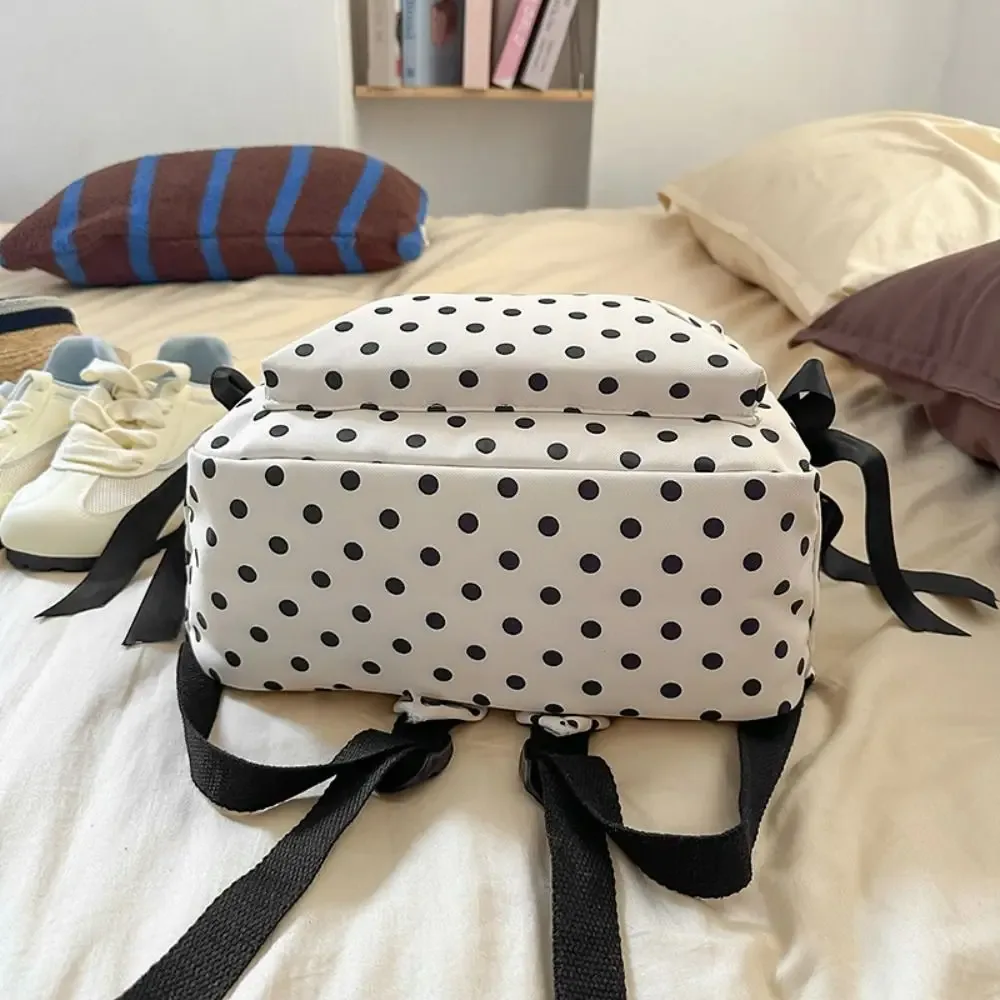 sac à dos tendance à pois, design minimaliste avec nœud, sac à dos durable grande capacité pour étudiants et collégiens