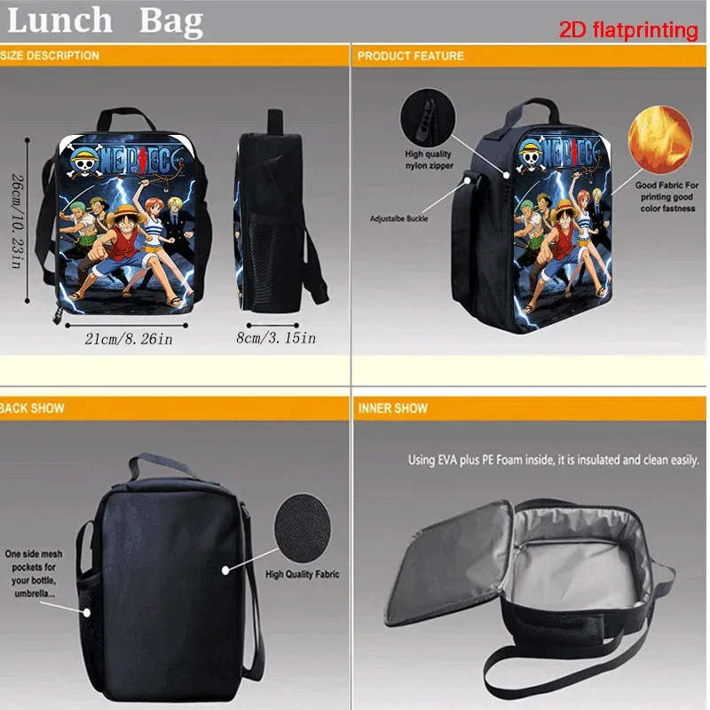 ensemble de sacs à dos scolaires 3 en 1 imprimé one piece, grande capacité, léger, avec trousse et sac à lunch
