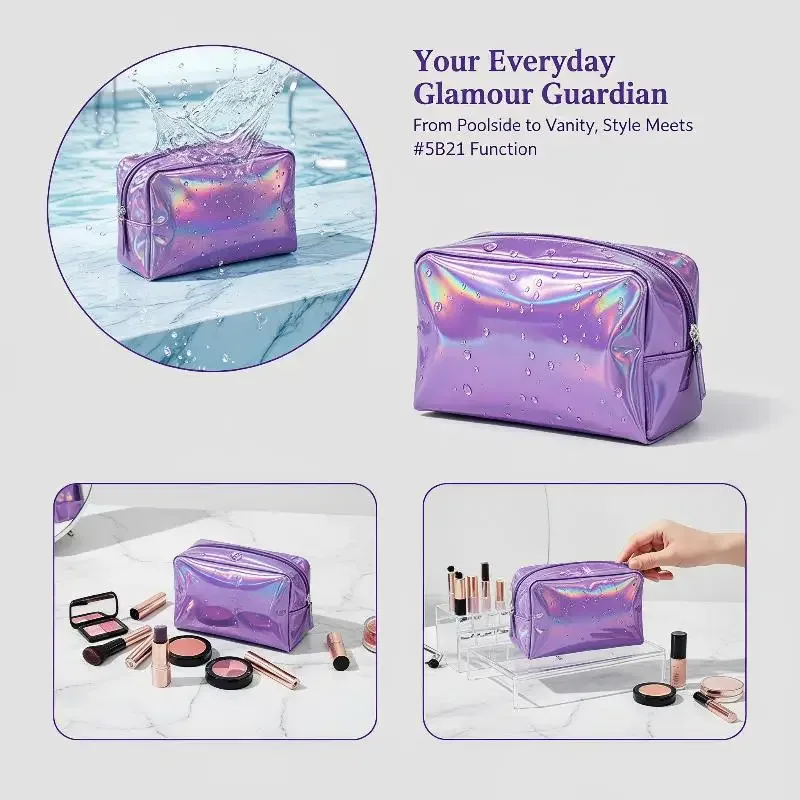 sac cosmétique laser couleur unie, étanche, portable, pour rangement de produits de toilette, sac cadeau maquillage, pochette de maquillage, organiseur de cosmétiques de voyage