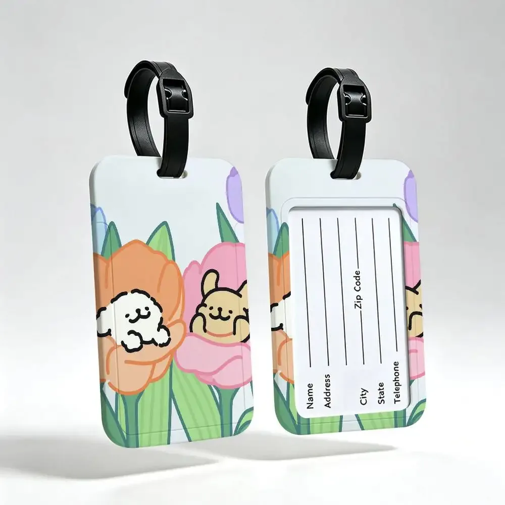 line cartoon p-puppys étiquette de voyage anti-perte en pvc, porte-carte d'informations, étiquette de bagage imperméable