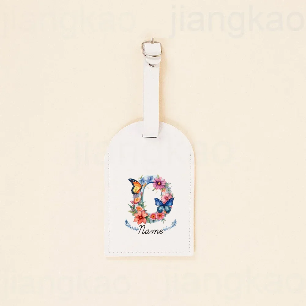 étiquette de bagage personnalisée en pu, lettre florale avec nom, étiquette de valise, accessoire de voyage, cadeau d'anniversaire de mariage pour elle