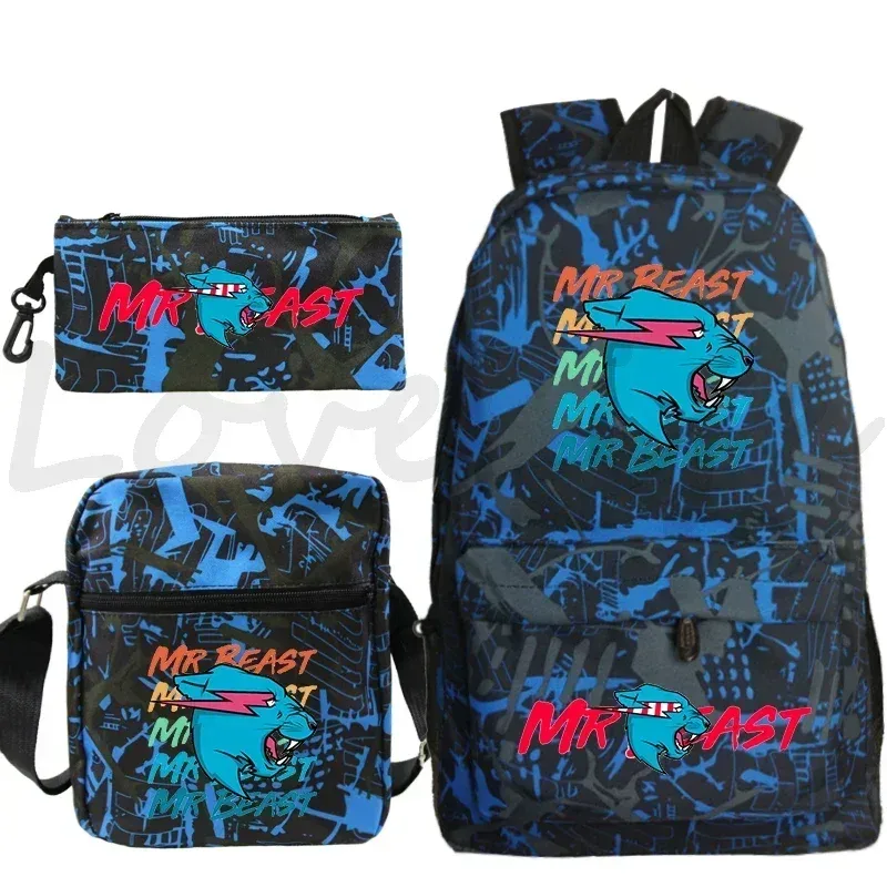 sac à dos d'école mr beast lightning cat pour garçons et filles, sacs d'école 3 pièces/ensemble, sac de voyage, sac à dos imprimé mr beast, mochila pour enfants, cadeau