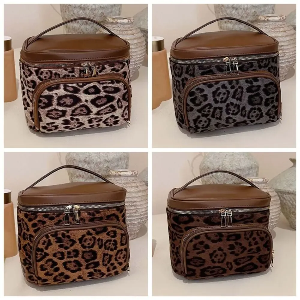 sac à main imprimé léopard, trousse à cosmétiques, pochette en cuir de grande capacité pour trousse de maquillage, pochette de maquillage en polyester épais, sac de salle de bain
