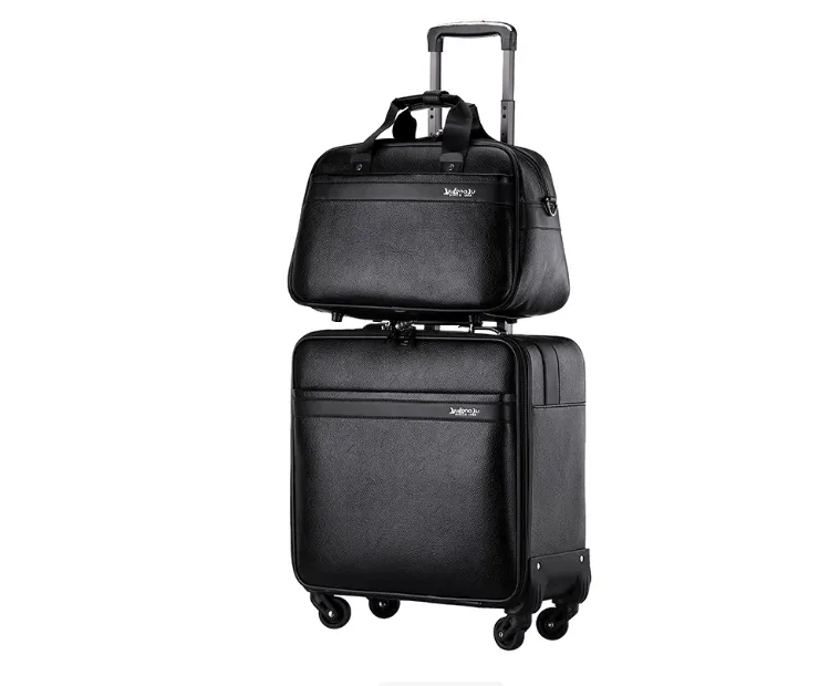 valise à roulettes pour homme, 18 pouces, sac de voyage, ensemble de valises en cuir pu pour homme