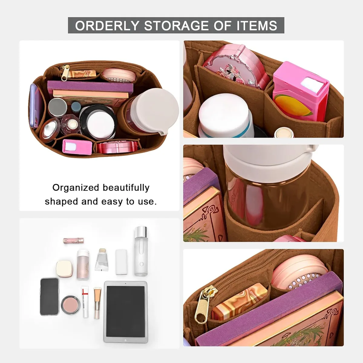 organisateur de sac à main à rabat en feutre pour lv speedy 25 30 35, sac intérieur de maquillage, sac à main de voyage, fourre-tout de rangement, accessoires