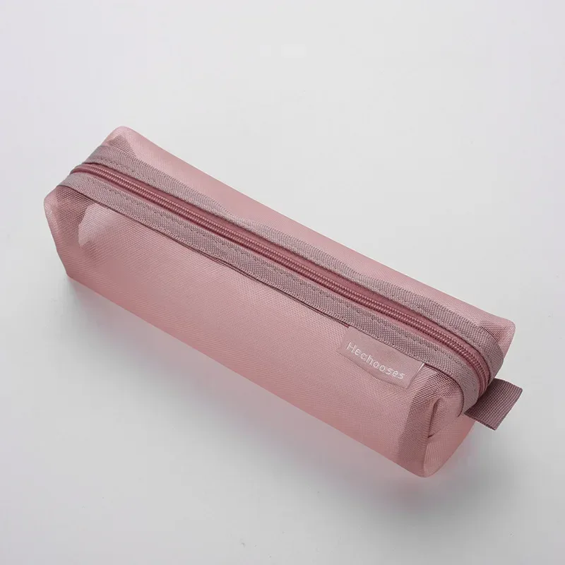 sac à cosmétiques en maille de nylon transparent simple, sac de papeterie pour étudiants, trousse à crayons, sac de rangement portable de grande capacité, pochette de maquillage