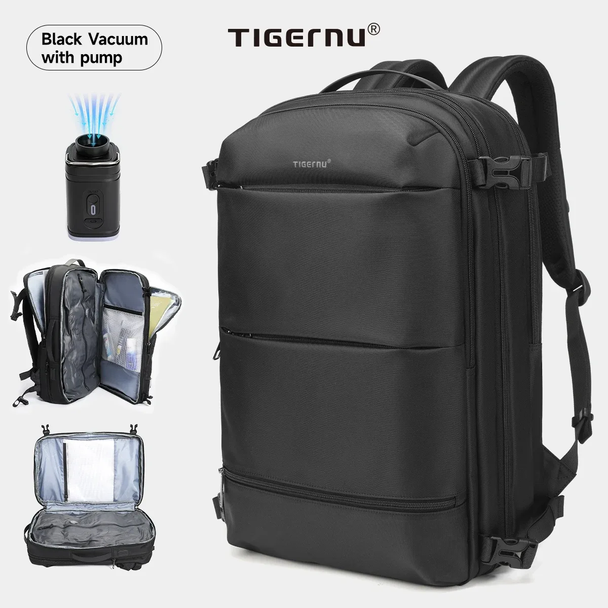 sac à dos de compression sous vide tigernu pour hommes, sac à dos de voyage extensible avec port usb, grande capacité, sac pour ordinateur portable 17 pouces, sacs de cabine pour l'école