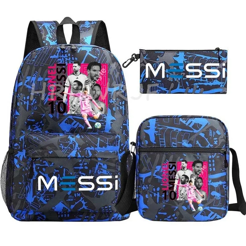 sac à dos de football messi imprimé, grande capacité, sacs d'école avec étui à stylos décontracté, sac à bandoulière, sac de sport no 10, sacs de voyage pour femmes et hommes