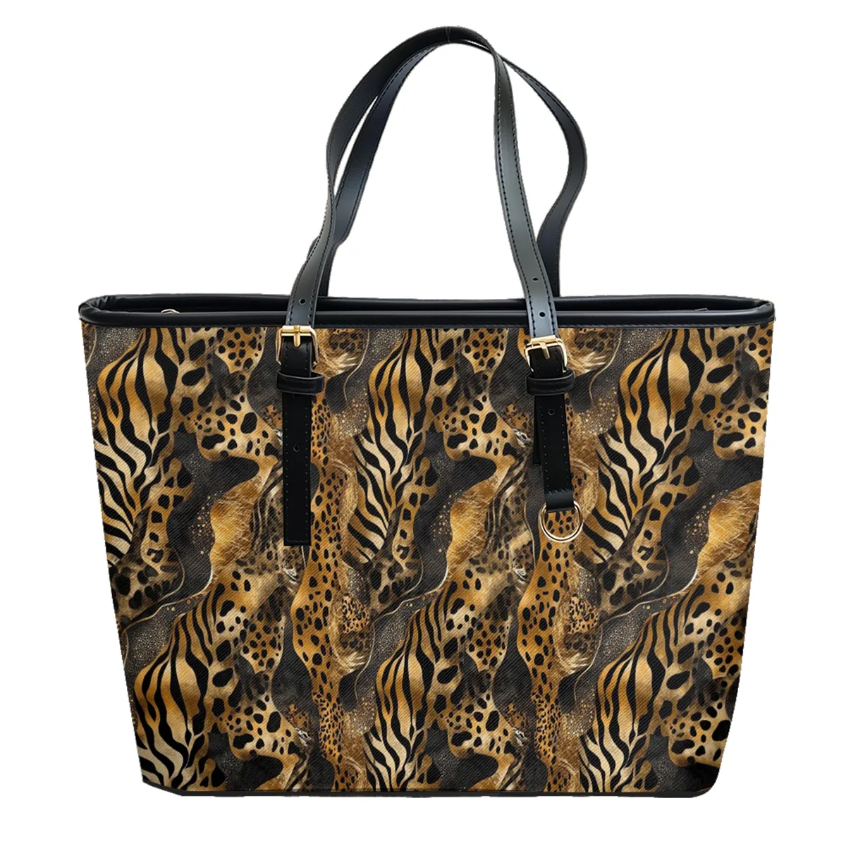 sac à bandoulière en cuir pvc oxford imprimé léopard doré, fourre-tout de voyage léger à fermeture éclair, sac à main de week-end de travail convertible quotidien