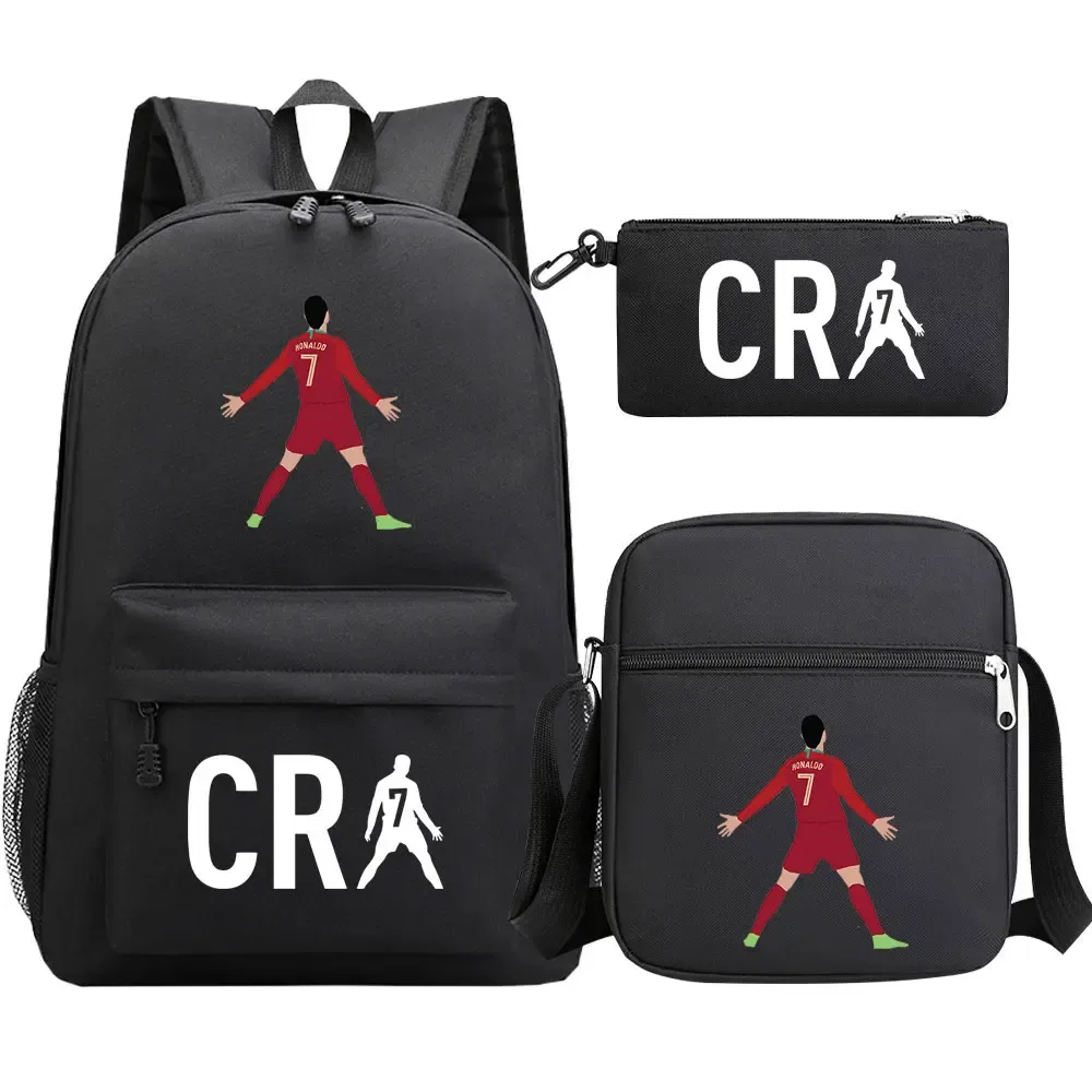 football cr7 cosplay sacs d'école sac à dos scolaire ordinateur portable adolescent garçons filles cartables 3 pièces/ensemble