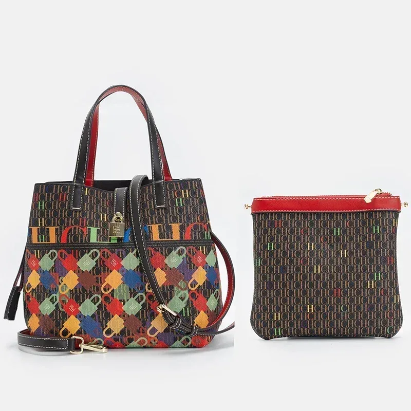 ch sac seau pour femme, ensemble de 2 pièces, sac bandoulière à imprimé floral, sac à main de luxe de créateur avec mini pochette pour usage quotidien