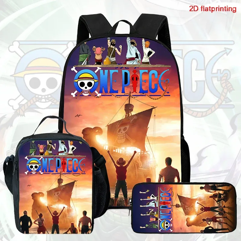 ensemble de sacs à dos scolaires 3 en 1 imprimé one piece, grande capacité, léger, avec trousse et sac à lunch