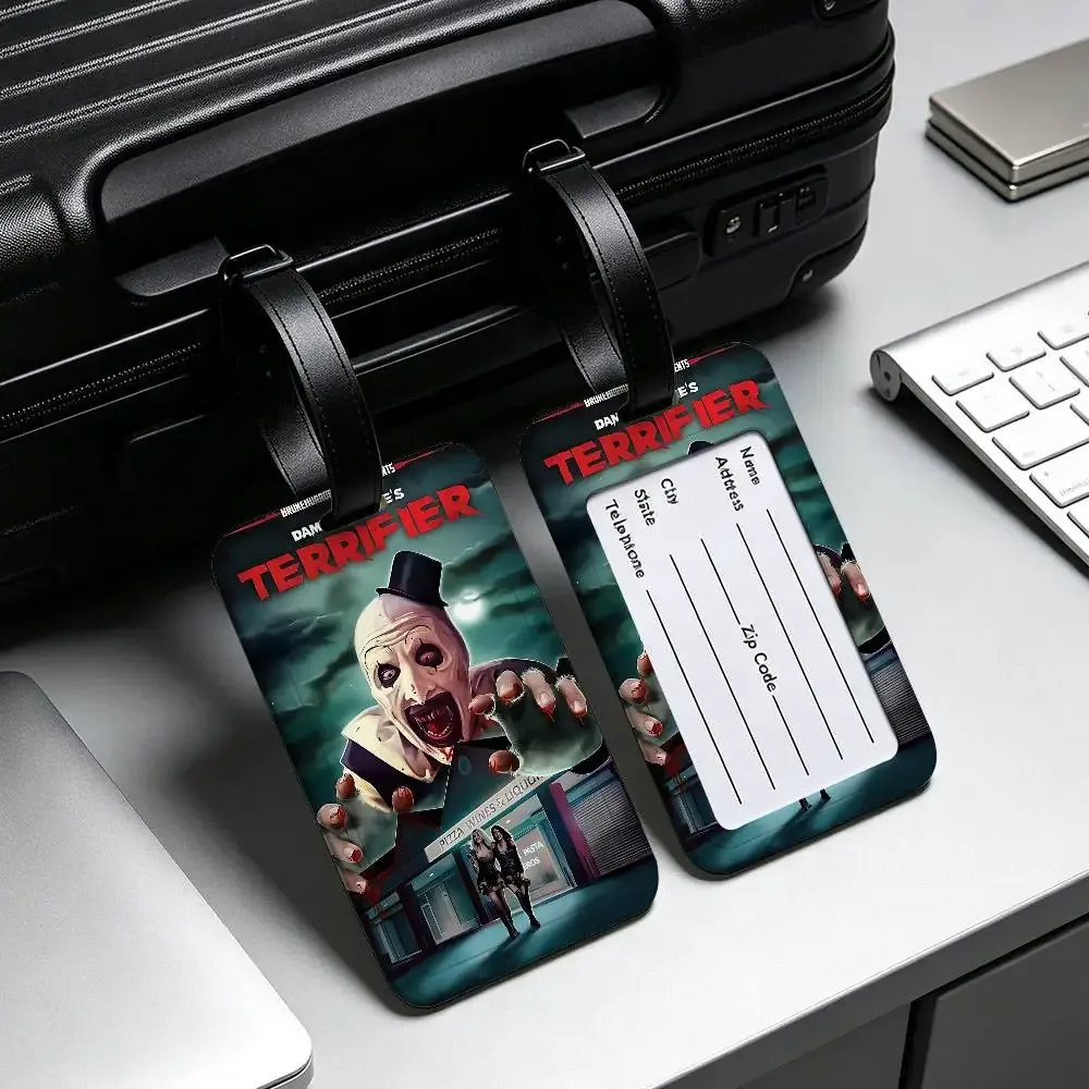 étiquette de bagage en pvc universelle sur le thème du film d'horreur terrifiers, anti-perte, avec carte d'information, étiquette d'identification pour valise et sac à dos
