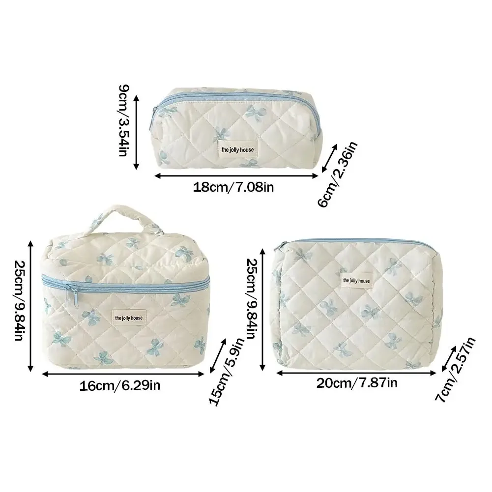 trousse de maquillage matelassée à nœud blanc, jolie pochette à cosmétiques pour filles, grande capacité, organisateur de toilette de voyage, sac à main, sac de lavage portable