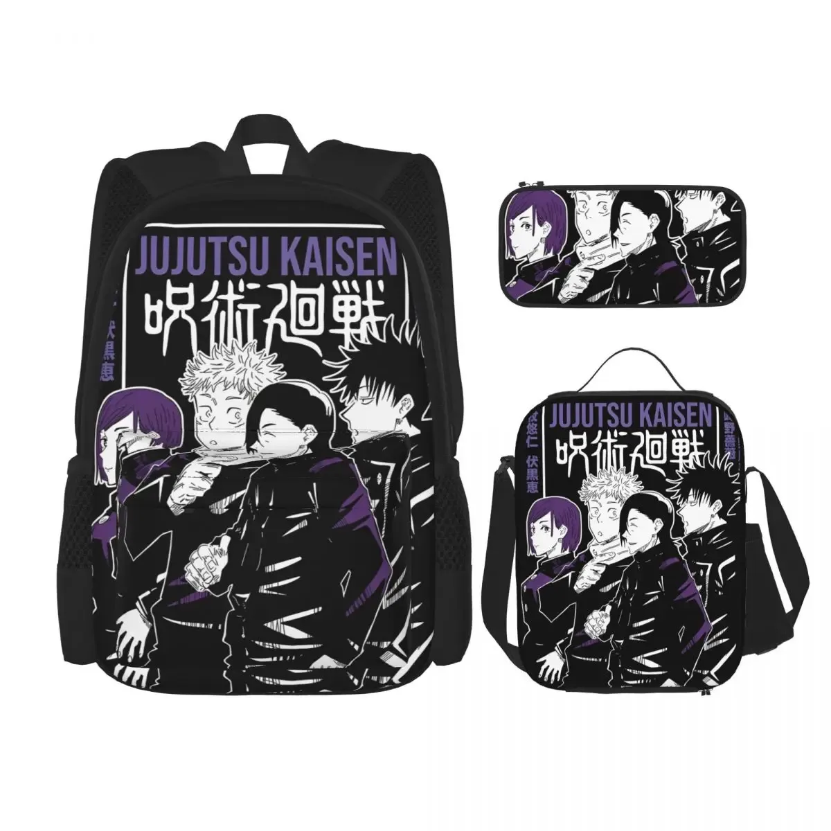 3pecs/ensemble ryomen sukuna sac à dos pour étudiant retour à l'école jujutsus kaisens anime lycée sac en toile sac à déjeuner trousse à crayons