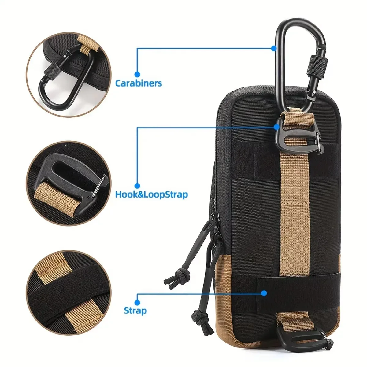 pochette extensible pour téléphone portable pour sports de plein air, pochette de rangement durable en oxford pour la chasse, fixation pour sac à dos et gilet tactique