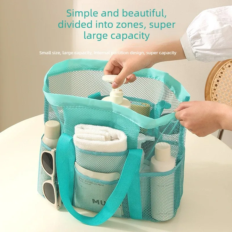 sac de plage en maille grande capacité avec poignées, sac de rangement ajouré pour voyages en bord de mer, serviettes, chaussons et courses