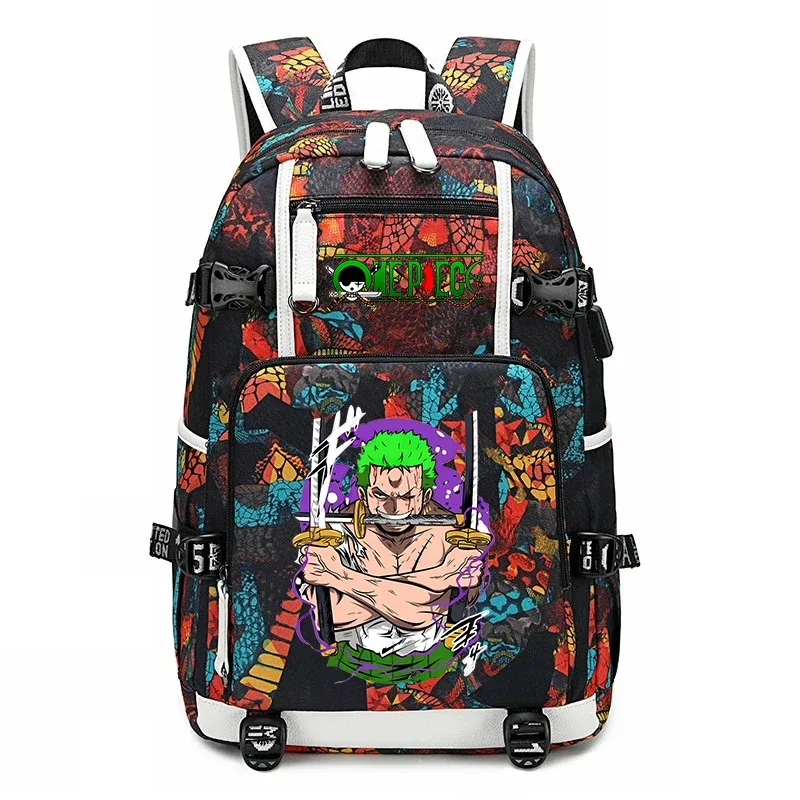 Sac à dos d'école imprimé One Piece Zoro, sac à livres de grande capacité pour étudiants, pour enfants et adolescents