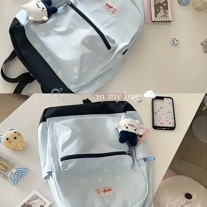 Sac à dos simple et mignon à pois grande capacité, cartable pour étudiant, sac de rangement pour livres pour la rentrée scolaire, sac pour femme, cartable scolaire