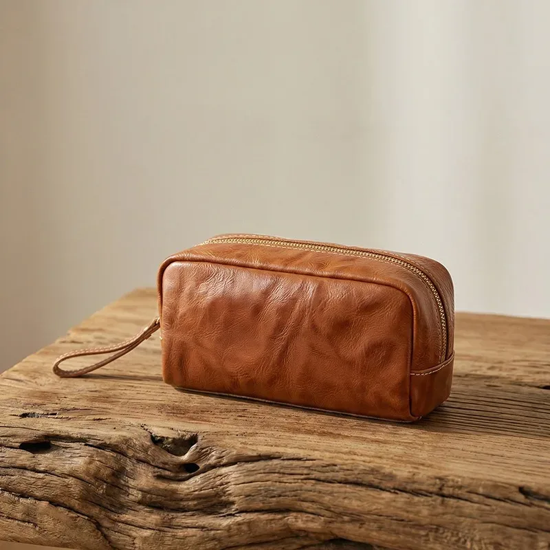 Sac de voyage en cuir véritable pour homme, trousse de toilette en cuir tanné végétal, grande capacité pour voyages d'affaires