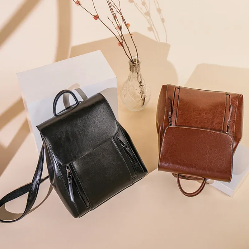 femmes sac à dos bandoulière sac à bandoulière en cuir véritable filles école femme peau naturelle livre ordinateur portable sac à dos sacs de messager