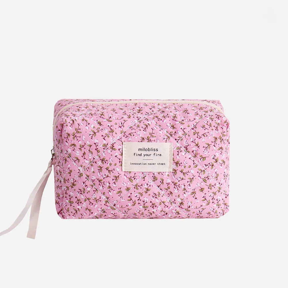sac de rangement de cosmétiques matelassé imprimé floral pour femmes, organisateur de voyage, pochette de maquillage, fourre-tout carré pour dames, sac à main à fermeture éclair